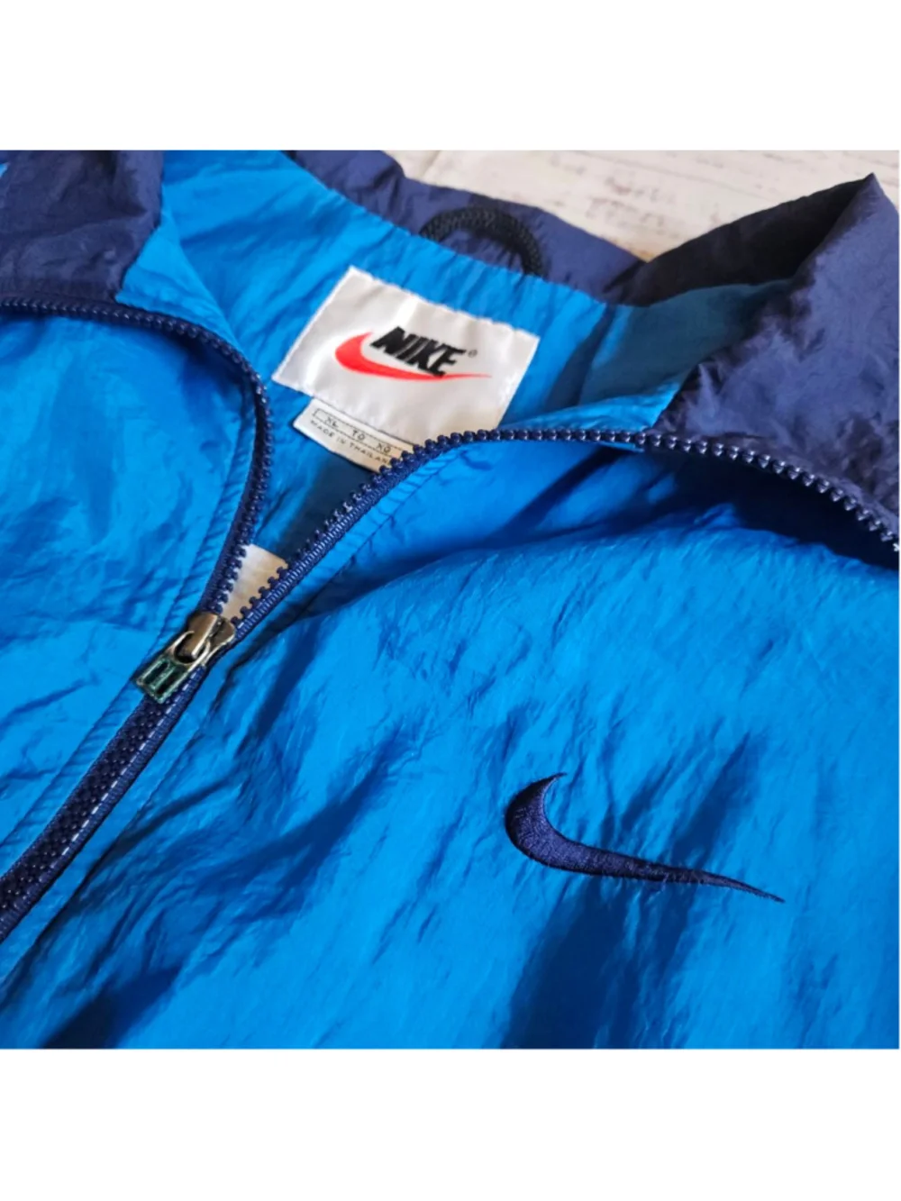 Vintage Nike Spellout Colorblock Blue Windbreaker Full Zip Jacket Mens XL